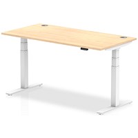 Air 1600mm Rectangular Height-Adjustable Desk, White Leg, Maple