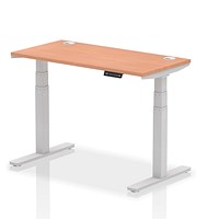 Air 1200mm Slim Rectangular Height-Adjustable Desk, Silver Leg, Beech
