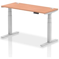 Air 1400mm Slim Rectangular Height-Adjustable Desk, Silver Leg, Beech Air 1400mm Slim Rectangular Height-Adjustable Desk, Silver Leg, Beech