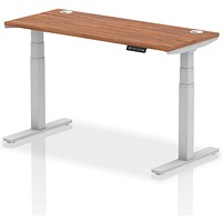 Air 1400mm Slim Rectangular Height-Adjustable Desk, Silver Leg, Walnut