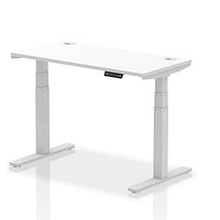 Air 1200mm Slim Rectangular Height-Adjustable Desk, Silver Leg, White