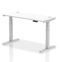 Air 1400mm Slim Rectangular Height-Adjustable Desk, Silver Leg, White