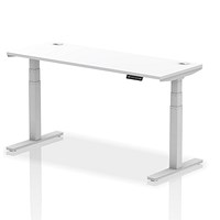Air 1600mm Slim Rectangular Height-Adjustable Desk, Silver Leg, White