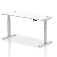 Air Height-Adjustable Slim Desk, Silver Leg, 1600mm, White