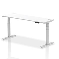 Air 1800mm Slim Rectangular Height-Adjustable Desk, Silver Leg, White