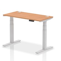Air 1200mm Slim Rectangular Height-Adjustable Desk, Silver Leg, Oak