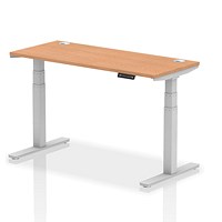 Air 1400mm Slim Rectangular Height-Adjustable Desk, Silver Leg, Oak Air 1400mm Slim Rectangular Height-Adjustable Desk, Silver Leg, Oak