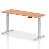 Air 1600mm Slim Rectangular Height-Adjustable Desk, Silver Leg, Oak