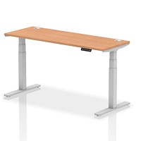 Air Height-Adjustable Slim Desk, Silver Leg, 1600mm, Oak