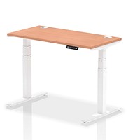 Air 1200mm Slim Rectangular Height-Adjustable Desk, White Leg, Beech