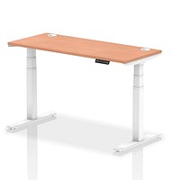 Air 1400mm Slim Rectangular Height-Adjustable Desk, White Leg, Beech Air 1400mm Slim Rectangular Height-Adjustable Desk, White Leg, Beech