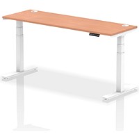 Air 1800mm Slim Rectangular Height-Adjustable Desk, White Leg, Beech