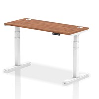 Air 1400mm Slim Rectangular Height-Adjustable Desk, White Leg, Walnut