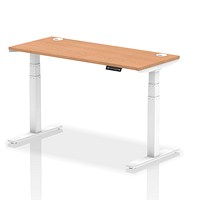 Air 1400mm Slim Rectangular Height-Adjustable Desk, White Leg, Oak Air 1400mm Slim Rectangular Height-Adjustable Desk, White Leg, Oak