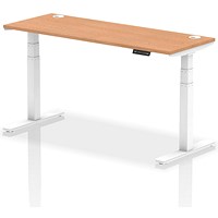 Air Height-Adjustable Slim Desk, White Leg, 1600mm, Oak
