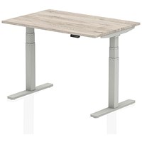 Impulse Height-adjustable Desk, Silver Legs, 1200mm, Grey Oak