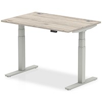 Air 1200mm Rectangular Height-Adjustable Desk, Silver Leg, Grey Oak