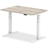 Air 1200mm Rectangular Height-Adjustable Desk, White Leg, Grey Oak