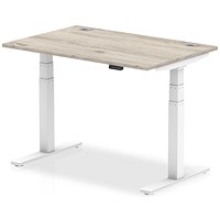 Air Height-Adjustable Desk, White Leg, 1200mm, Grey Oak
