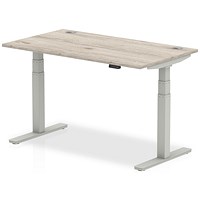 Air 1400mm Rectangular Height-Adjustable Desk, Silver Leg, Grey Oak Air 1400mm Rectangular Height-Adjustable Desk, Silver Leg, Grey Oak