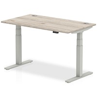 Impulse Height-adjustable Desk, Silver Legs, 1400mm, Grey Oak