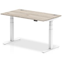 Air Height-Adjustable Desk, White Leg, 1400mm, Grey Oak