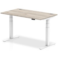 Air 1400mm Rectangular Height-Adjustable Desk, White Leg, Grey Oak Air 1400mm Rectangular Height-Adjustable Desk, White Leg, Grey Oak