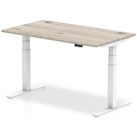 Impulse Height-adjustable Desk, White Legs, 1400mm, Grey Oak