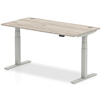 Air 1600mm Rectangular Height-Adjustable Desk, Silver Leg, Grey Oak