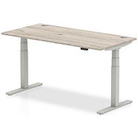 Impulse Height-adjustable Desk, Silver Legs, 1600mm, Grey Oak