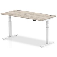 Air 1600mm Rectangular Height-Adjustable Desk, White Leg, Grey Oak