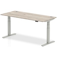 Air 1800mm Rectangular Height-Adjustable Desk, Silver Leg, Grey Oak