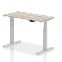 Air 1200mm Slim Rectangular Height-Adjustable Desk, Silver Leg, Grey Oak