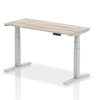 Air 1400mm Slim Rectangular Height-Adjustable Desk, Silver Leg, Grey Oak Air 1400mm Slim Rectangular Height-Adjustable Desk, Silver Leg, Grey Oak