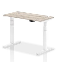 Air 1200mm Slim Rectangular Height-Adjustable Desk, White Leg, Grey Oak
