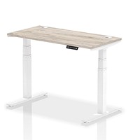 Air Height-Adjustable Slim Desk, White Leg, 1200mm, Grey Oak