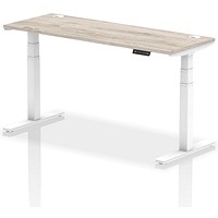 Air 1600mm Slim Rectangular Height-Adjustable Desk, White Leg, Grey Oak