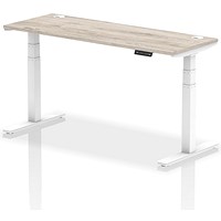 Air Height-Adjustable Slim Desk, White Leg, 1600mm, Grey Oak