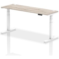 Air Height-Adjustable Slim Desk, White Leg, 1800mm, Grey Oak