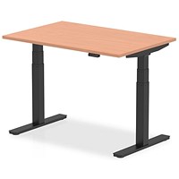 Air 1200mm Rectangular Height Adjustable Desk, Black Leg, Beech