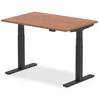 Air 1200mm Rectangular Height Adjustable Desk, Black Leg, Walnut