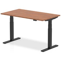 Air 1400mm Rectangular Height Adjustable Desk, Black Leg, Walnut