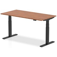 Air 1600mm Rectangular Height Adjustable Desk, Black Leg, Walnut