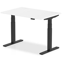 Air 1200mm Rectangular Height Adjustable Desk, Black Leg, White