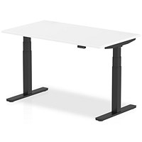 Air 1400mm Rectangular Height Adjustable Desk, Black Leg, White