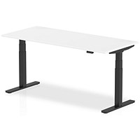 Air 1800mm Rectangular Height Adjustable Desk, Black Leg, White