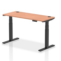 Air 1400mm Slim Rectangular Height-Adjustable Desk, Black Leg, Beech Air 1400mm Slim Rectangular Height-Adjustable Desk, Black Leg, Beech