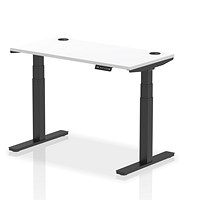 Air 1200mm Slim Rectangular Height-Adjustable Desk, Black Leg, White