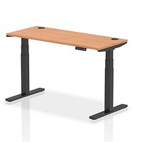 Air 1400mm Slim Rectangular Height-Adjustable Desk, Black Leg, Oak Air 1400mm Slim Rectangular Height-Adjustable Desk, Black Leg, Oak
