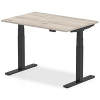 Air 1200mm Rectangular Height Adjustable Desk, Black Leg, Grey Oak